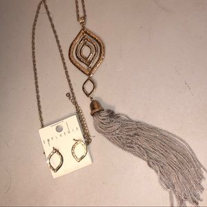 NWT INFLUENCE Boho Tassel Gold Silver Gray Necklace and Earrings Jewelry Set